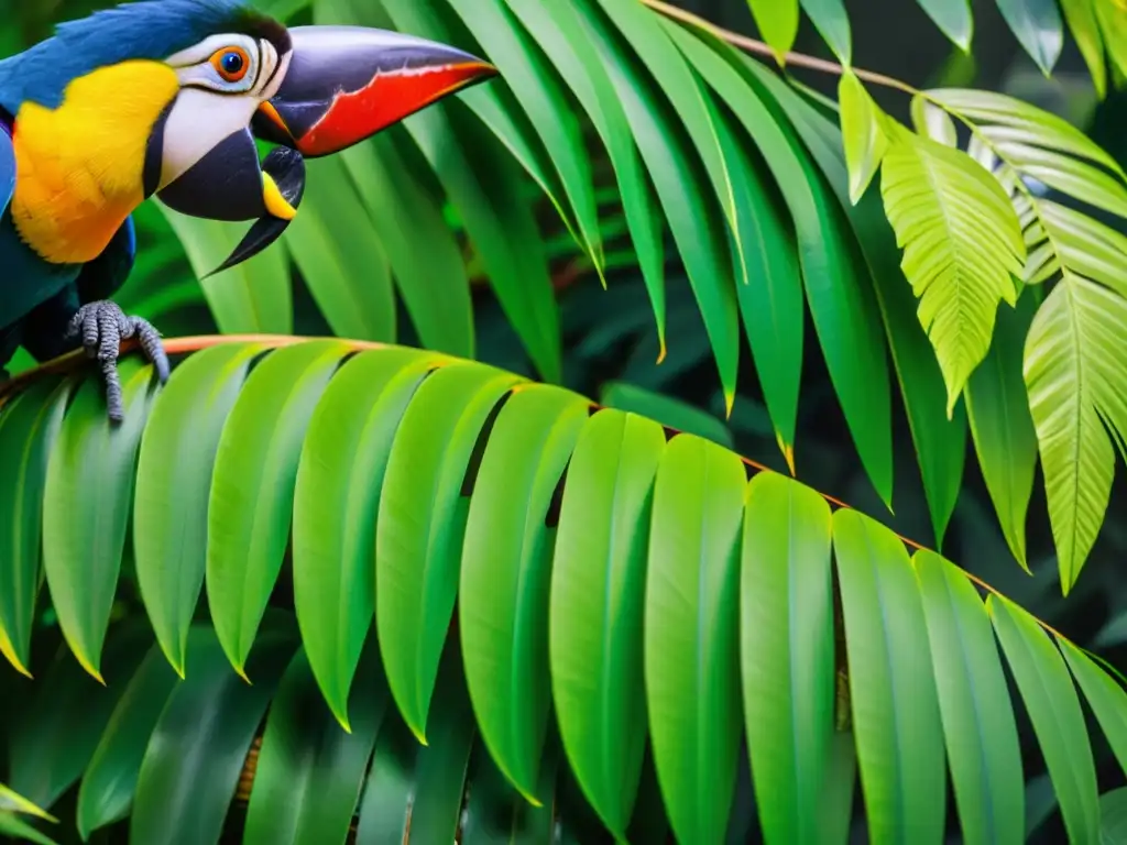 Detalle de la exuberante selva tropical, con vida vegetal y aviar diversa