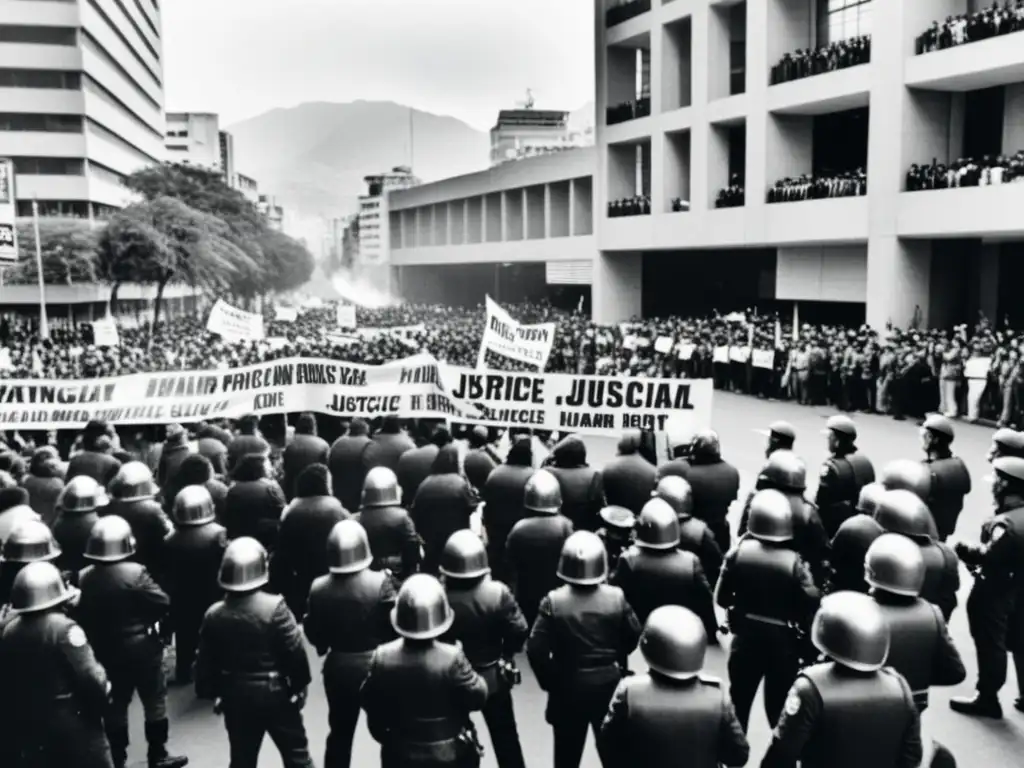 Manifestación en Santiago, Chile durante la dictadura de Pinochet