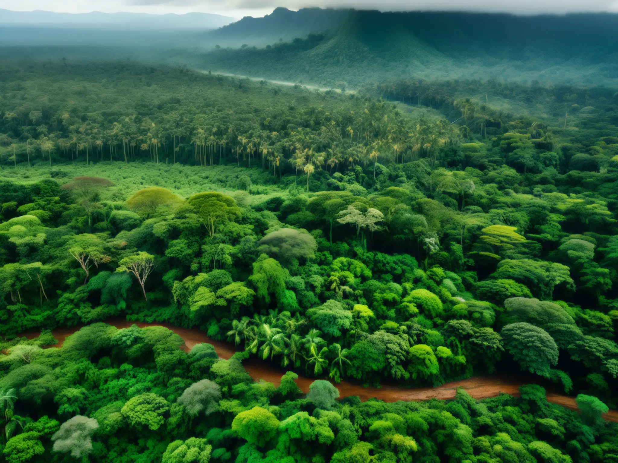 Dilema de recursos naturales: contraste impactante entre selva exuberante y paisaje deforestado, evocando preocupación por el medio ambiente