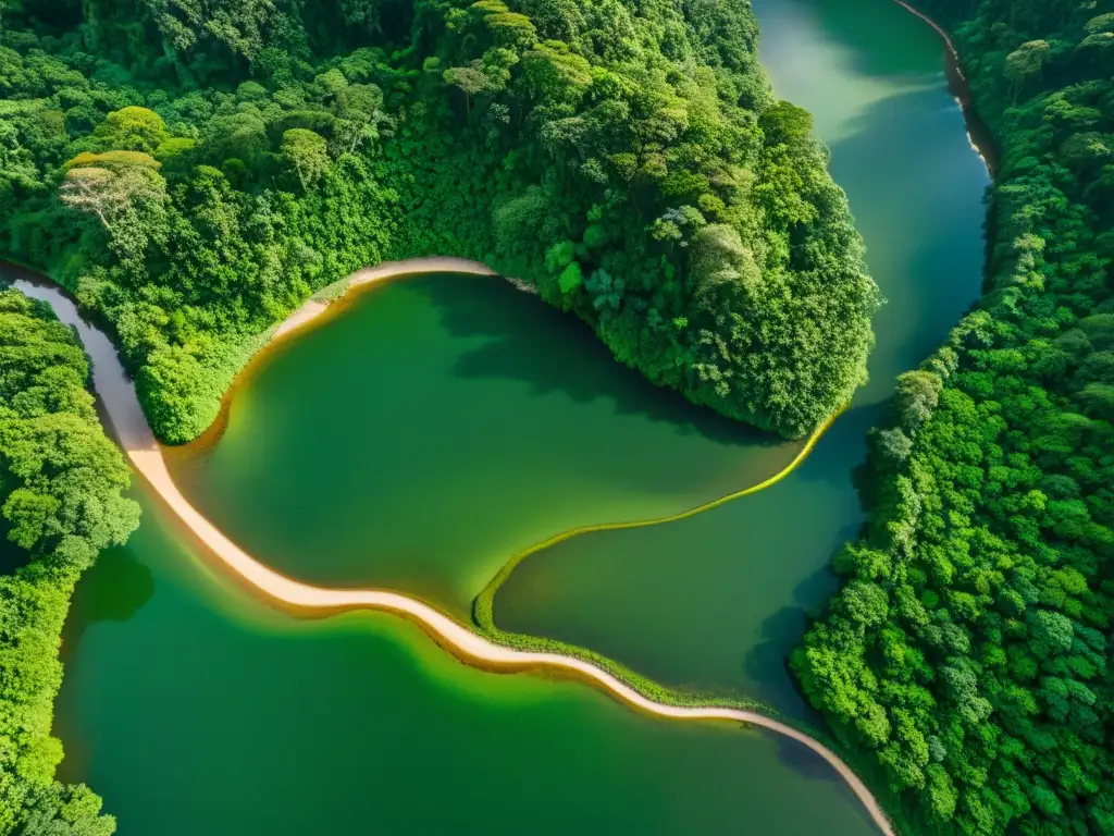 Dilema de recursos naturales en la exuberante selva tropical con río serpenteante y biodiversidad vibrante