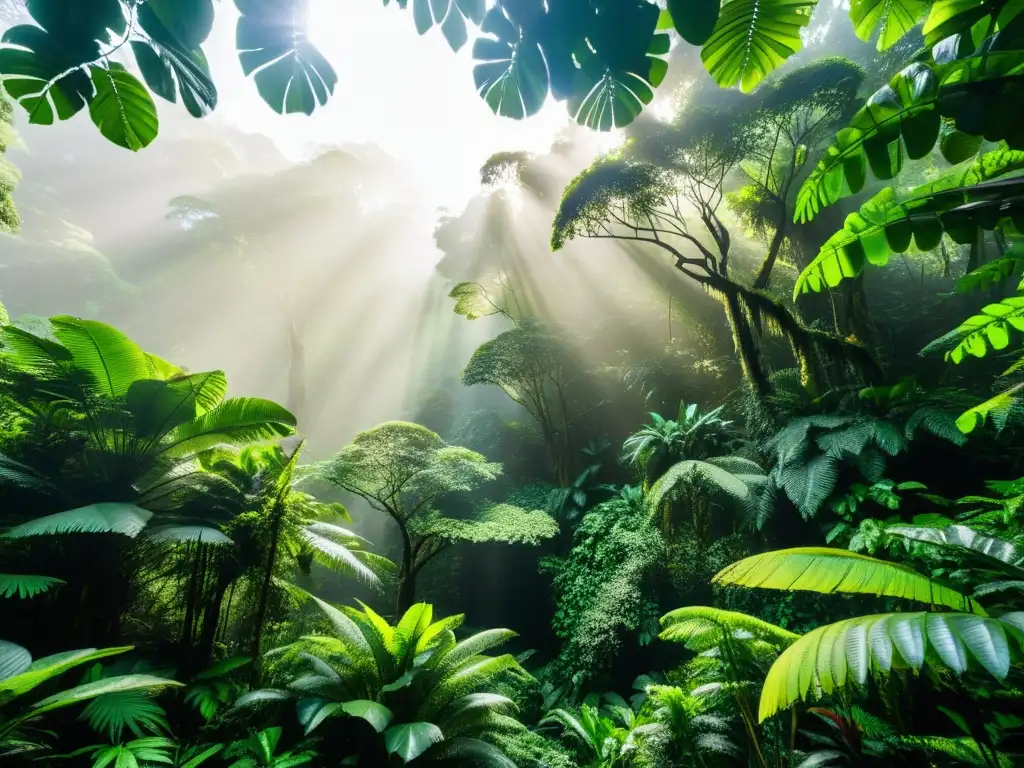 Dilema de recursos naturales: imagen de una exuberante selva con diversa vegetación, árboles imponentes y vida silvestre vibrante