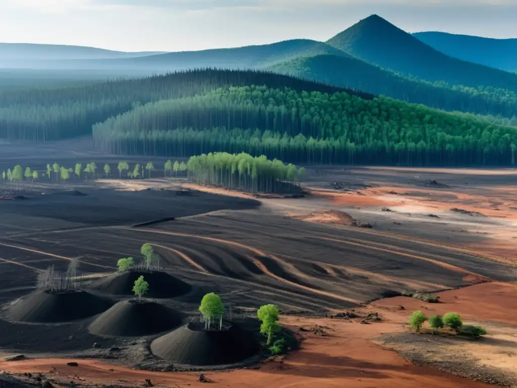 Dilema de recursos naturales: paisaje deforestado, muestra la devastación y el impacto humano en el medio ambiente