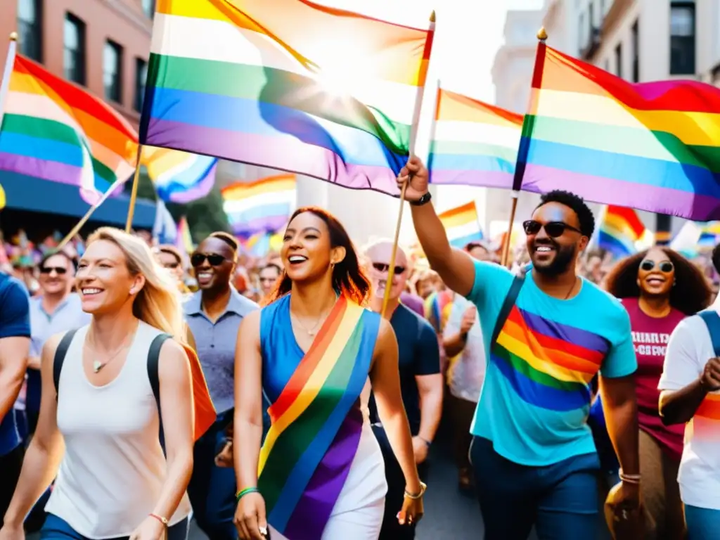 Manifestación de diversidad en desfile del orgullo, con influencia política internacional derechos LGBTIQ+