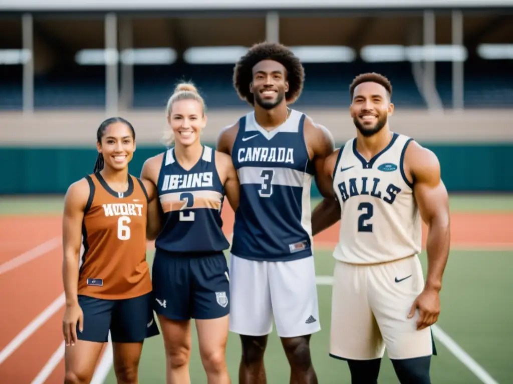 Diversidad racial en el deporte: Fotografía documental de atletas diversos unidos en el campo, mostrando fuerza y camaradería