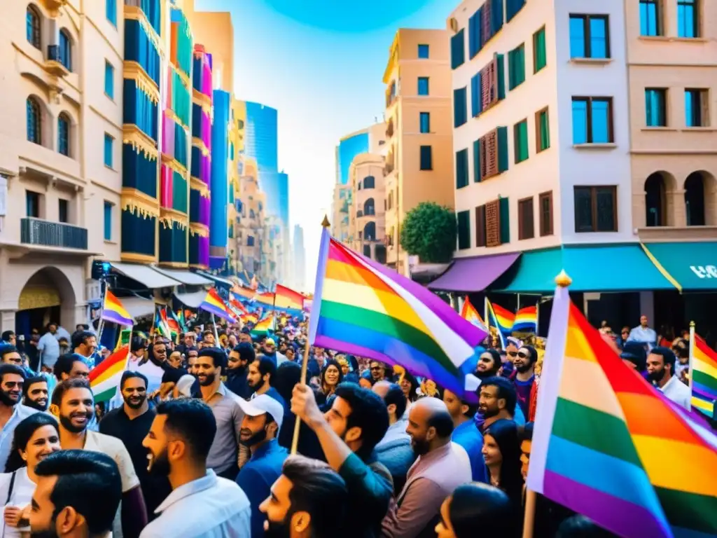 Diversidad y solidaridad en la calle de Medio Oriente, con banderas LGBTQ+ y apoyo a los Derechos LGBTQ+ en Medio Oriente