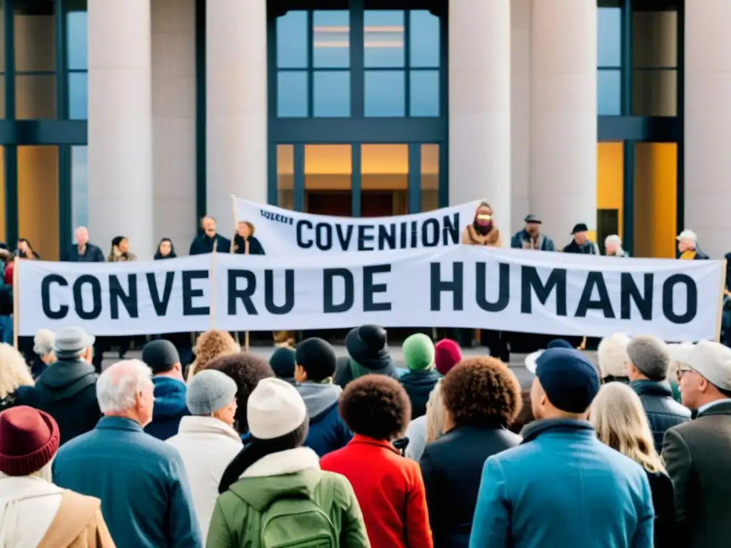 Diverso grupo protesta pacíficamente por Convención de Aarhus derechos humanos, unidos y determinados