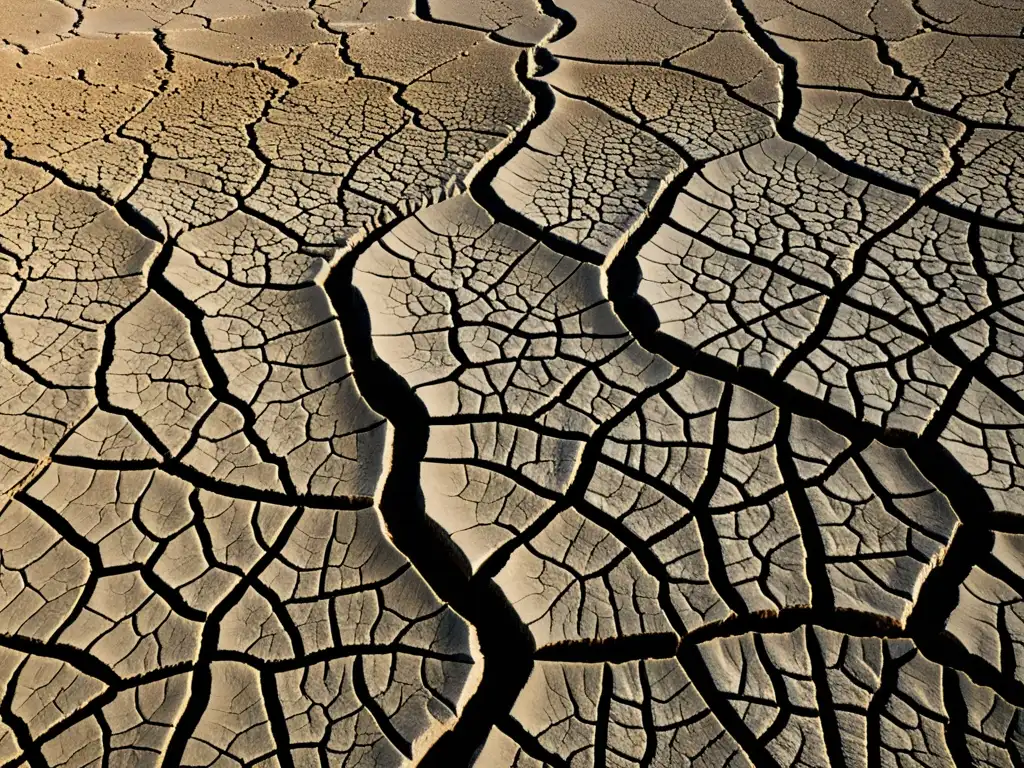 Dramática imagen de un lecho seco y agrietado de un río, reflejo de cómo el cambio climático afecta los derechos humanos