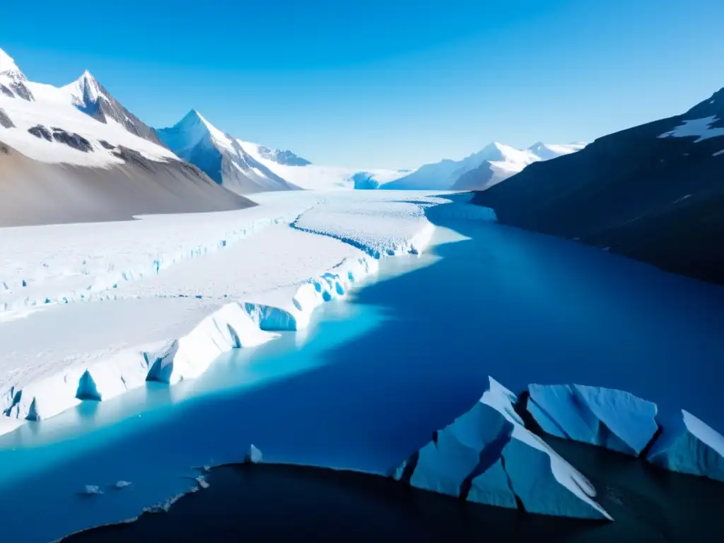 Dramático deshielo de un glaciar, resaltando la urgencia de proteger los derechos humanos de las generaciones futuras