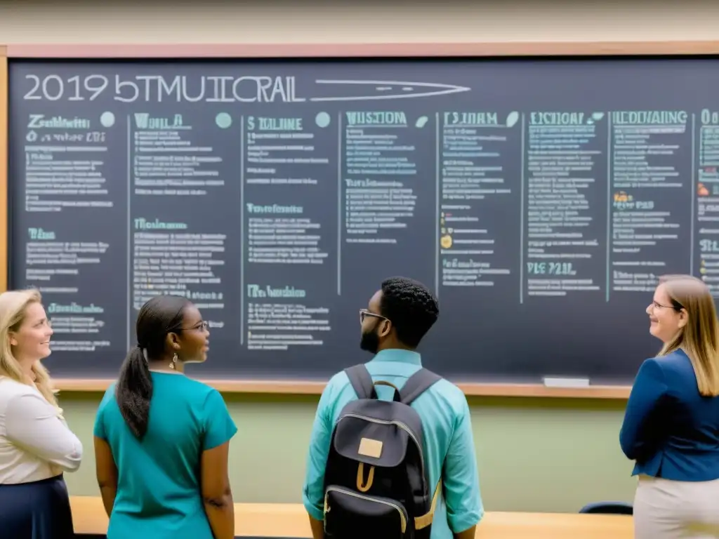 Reflexiones educativas sobre la memoria histórica Educadores y alumnos analizan detallada línea de tiempo en pizarra, papel educadores memoria histórica regímenes se refleja