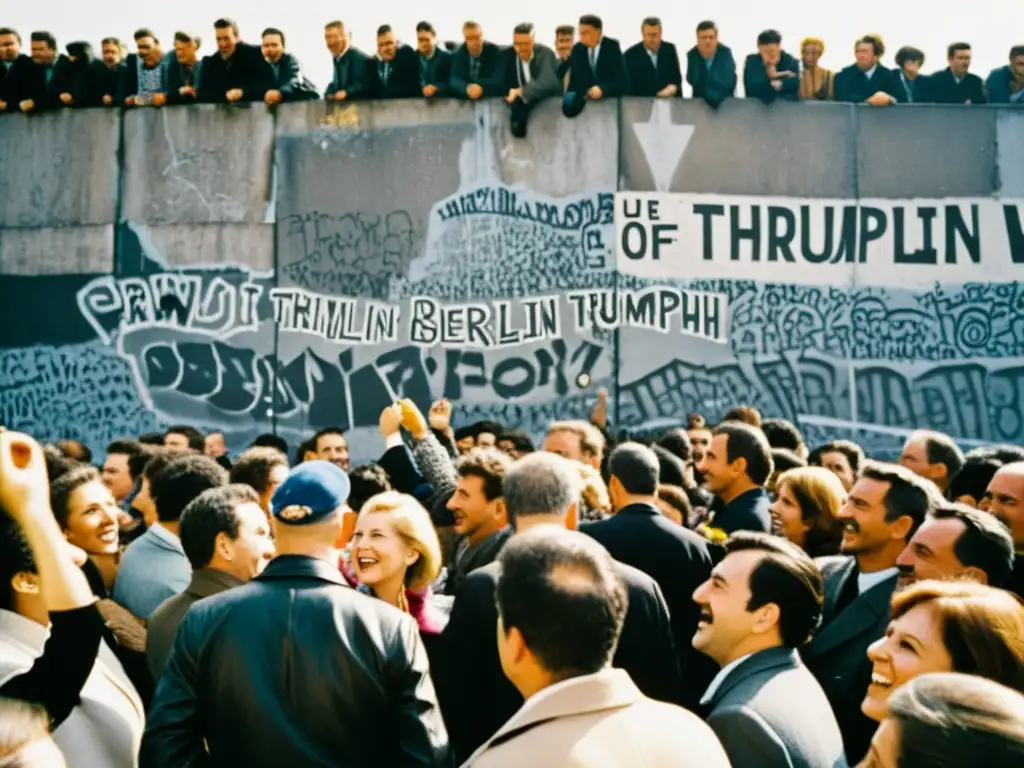 Emocionante foto de la caída del Muro de Berlín, mostrando la alegría y unidad del pueblo al derribarlo