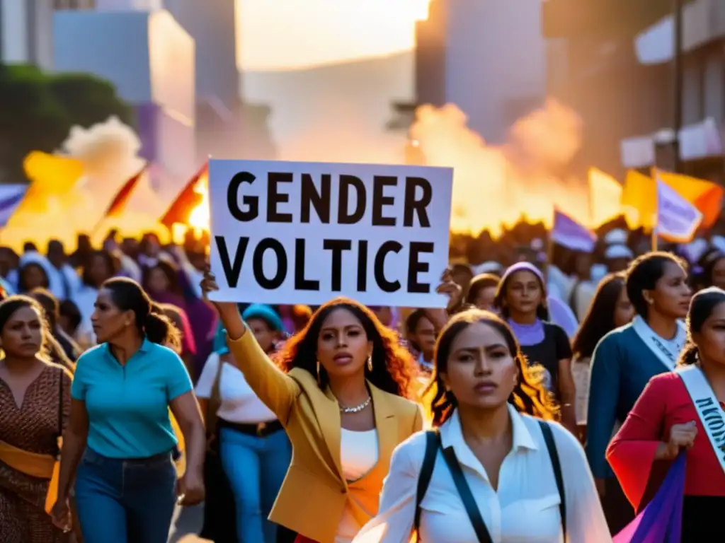 Emotiva protesta en América Latina contra violencia de género, mujeres unidas en las calles con pancartas y vestimenta tradicional