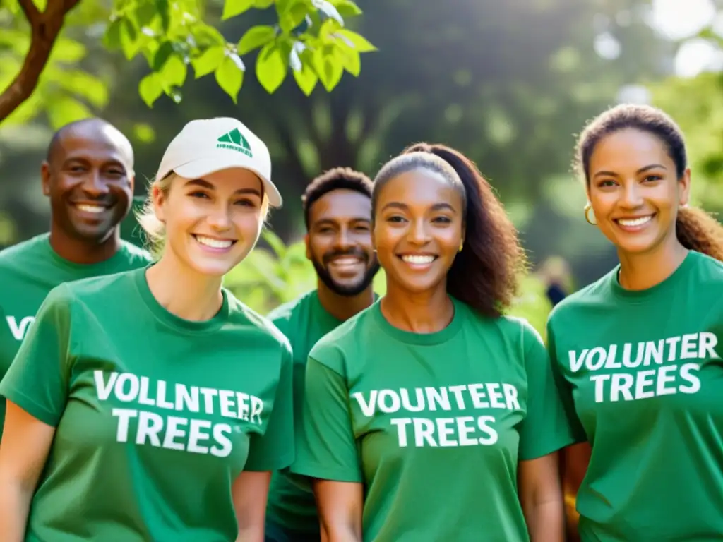 Diversos empleados corporativos plantan árboles en un parque, mostrando su impacto positivo y responsabilidad corporativa