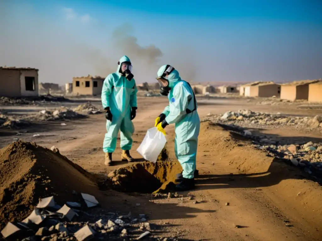 Un equipo internacional de investigadores en trajes especiales y máscaras de gas recoge muestras en el lugar de un presunto ataque con armas químicas