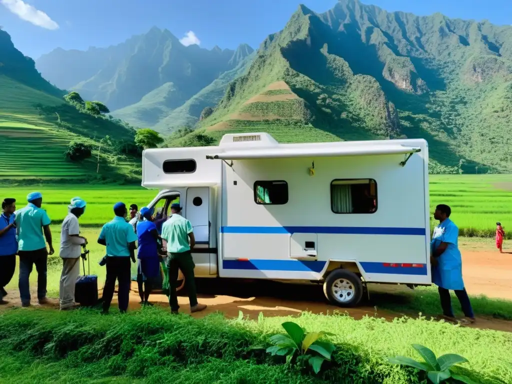 Un equipo de trabajadores humanitarios brinda asistencia médica en una comunidad remota