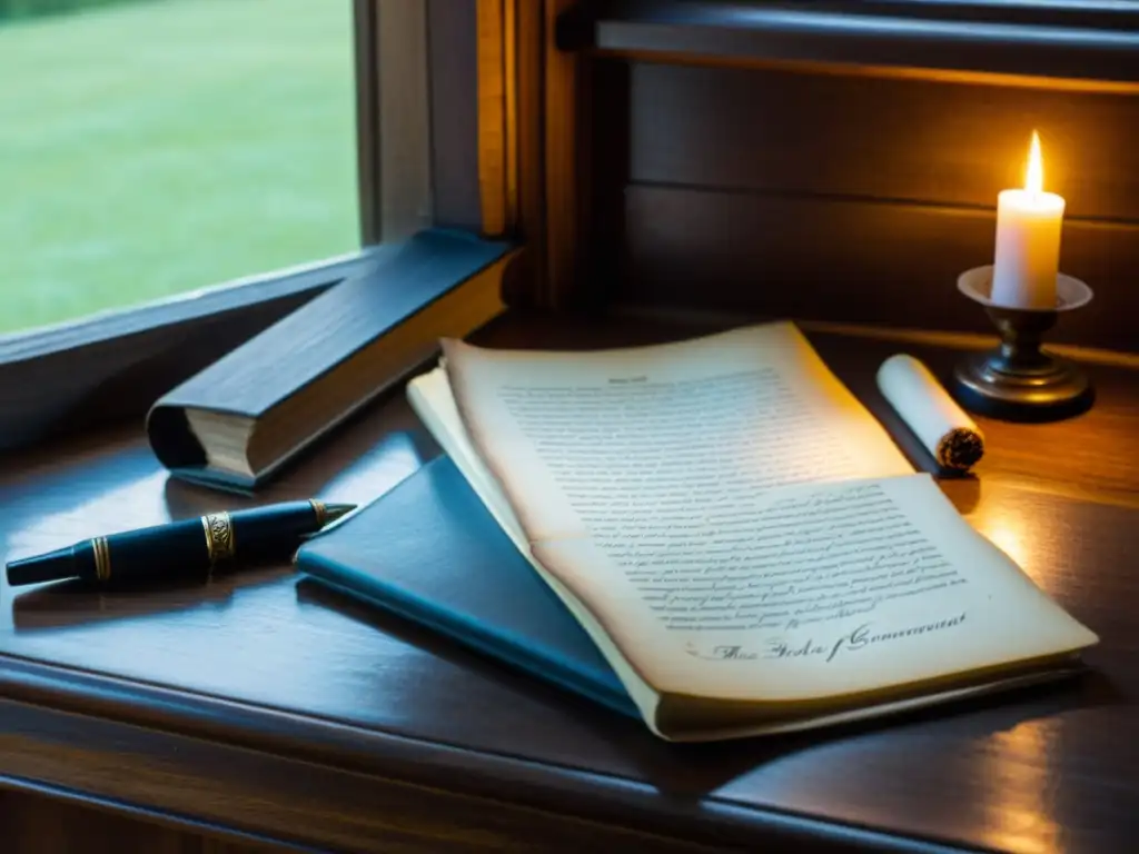 Una escena evocadora con el Pensamiento de Locke y Rousseau plasmado en libros antiguos, plumas y pergaminos en una cálida luz de ventana