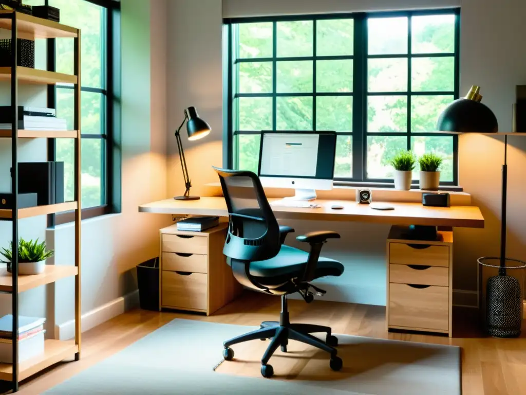 Espacio de trabajo remoto profesional y seguro, con ergonomía y organización