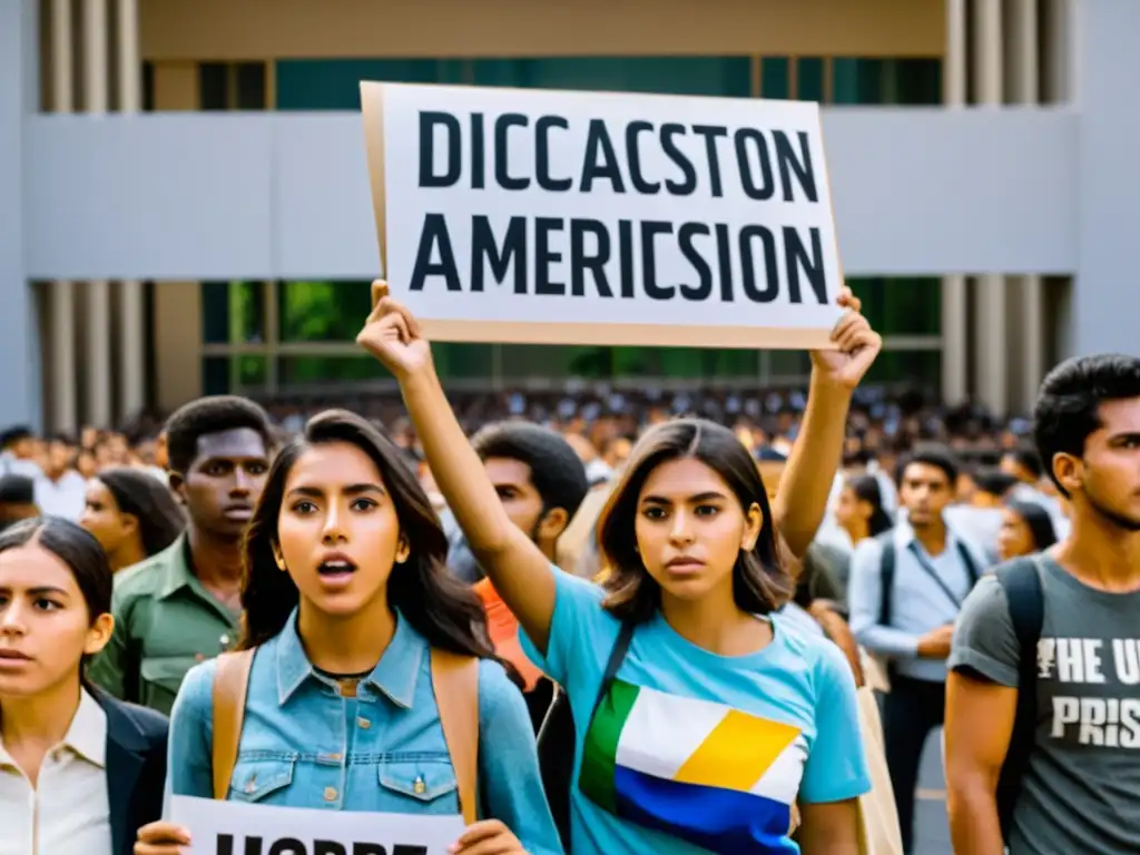 Estudiantes protestando en universidad durante dictadura en América del Sur, luchando contra la represión en universidades durante dictaduras