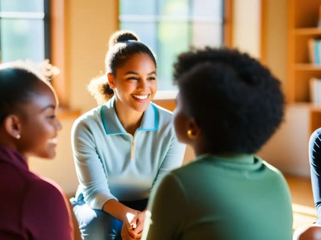 Estudiantes y docentes divers@s en círculo, discutiendo estrategias para crear entornos seguros en la escuela