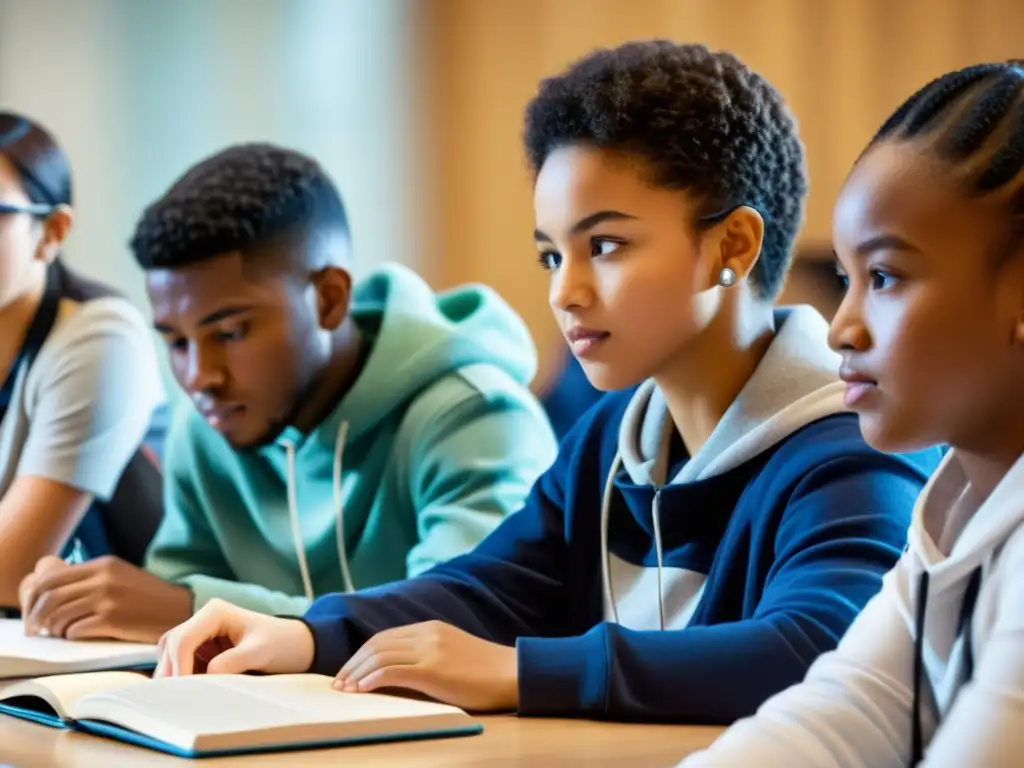 Estudiantes diversos participan con entusiasmo en una sesión de aprendizaje digital, superando barreras tecnológicas