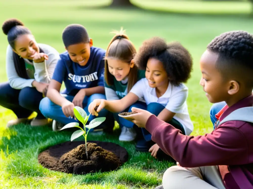 Estudiantes entusiastas participan en educación ambiental, conectándose con la naturaleza y aprendiendo sobre sus derechos y responsabilidades