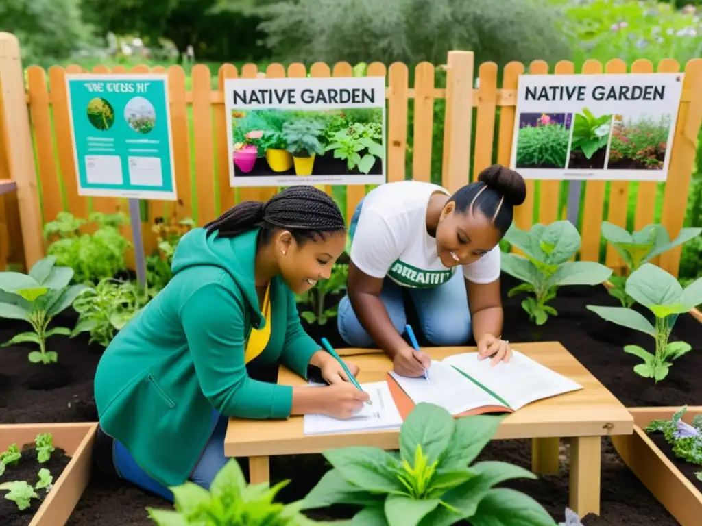 Estudiantes diversos colaboran en un huerto comunitario, fomentando la inclusión del activismo ambiental educativo