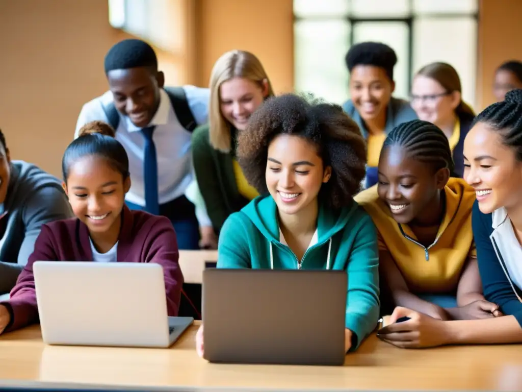 Estudiantes inmersos en el aprendizaje digital, reflejando el impacto de las TIC en la educación