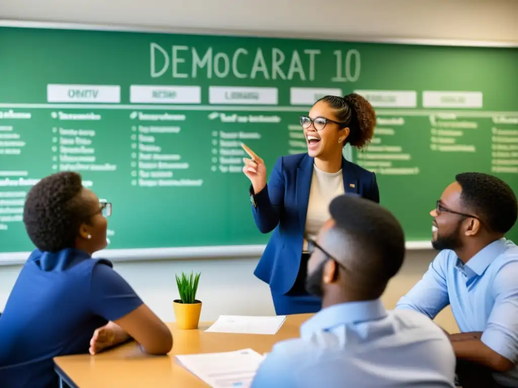 Estudiantes participativos discuten sobre procesos democráticos en aula