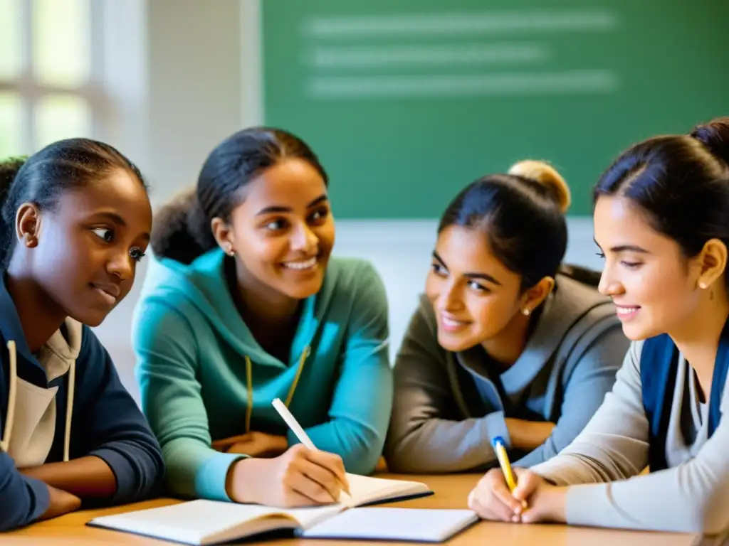 Estudiantes diversos, incluyendo refugiados, estudian juntos con determinación, validando estudios para estudiantes refugiados