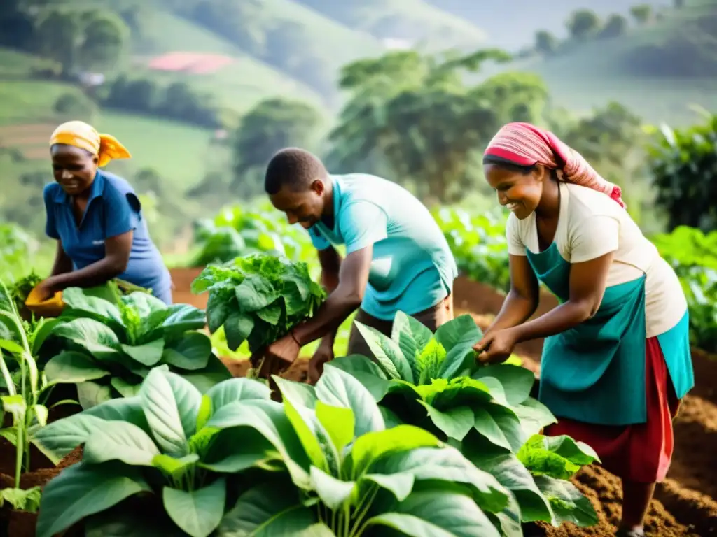 Excombatientes participando en proyecto agrícola comunitario para paz sostenible