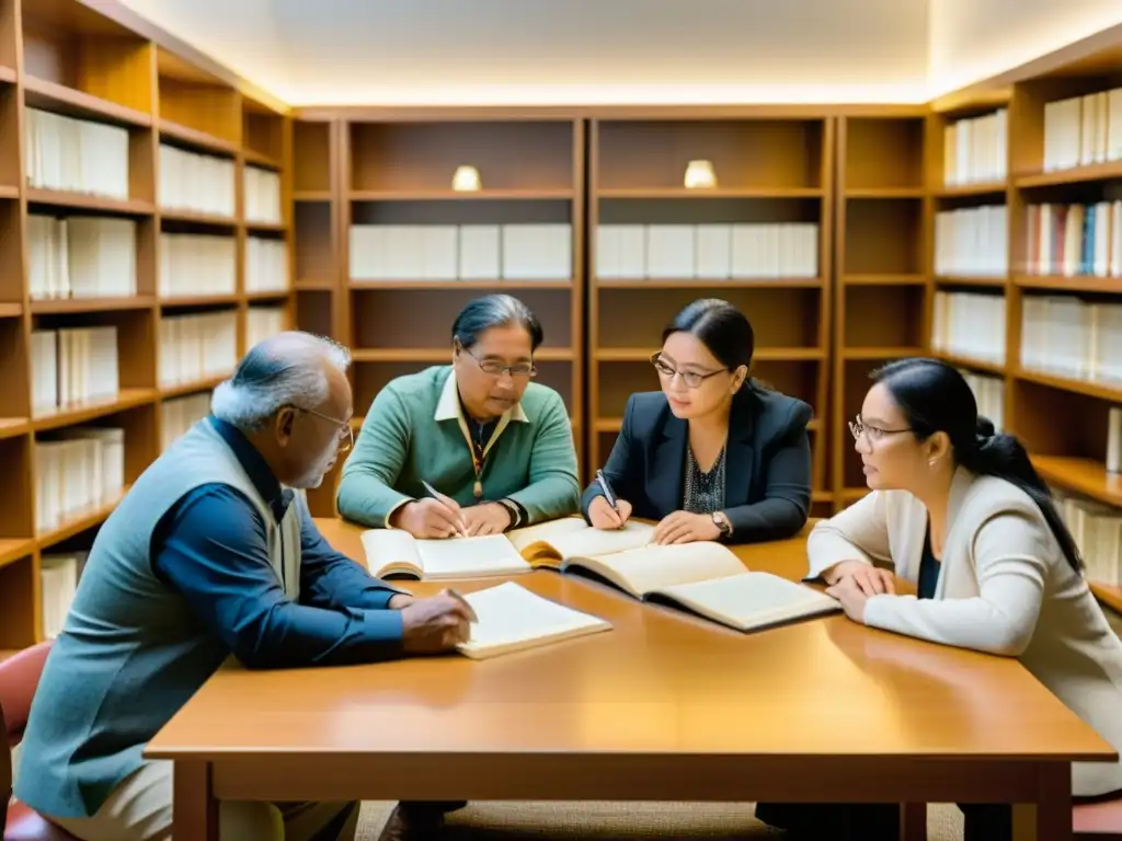 Expertos en preservación lingüística y tecnología colaboran para resurgir antiguos idiomas, rodeados de manuscritos y libros