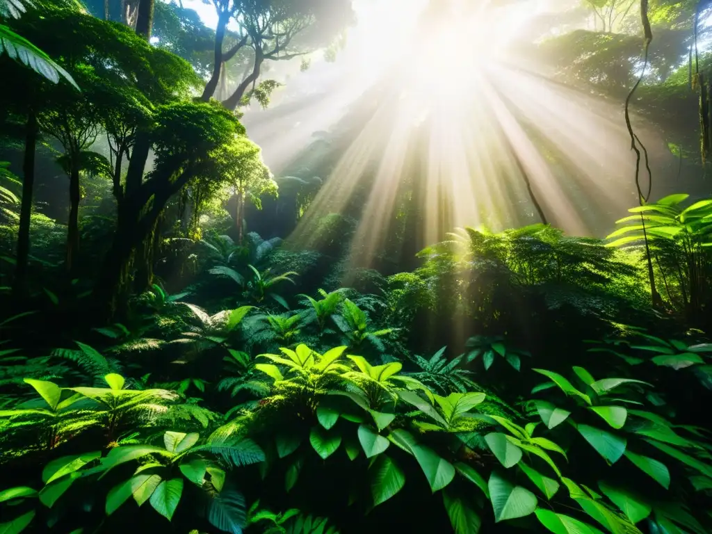 Majestuosa selva tropical: vida y belleza Un exuberante y antiguo bosque lluvioso, hogar de vida silvestre, follaje vibrante y árboles imponentes