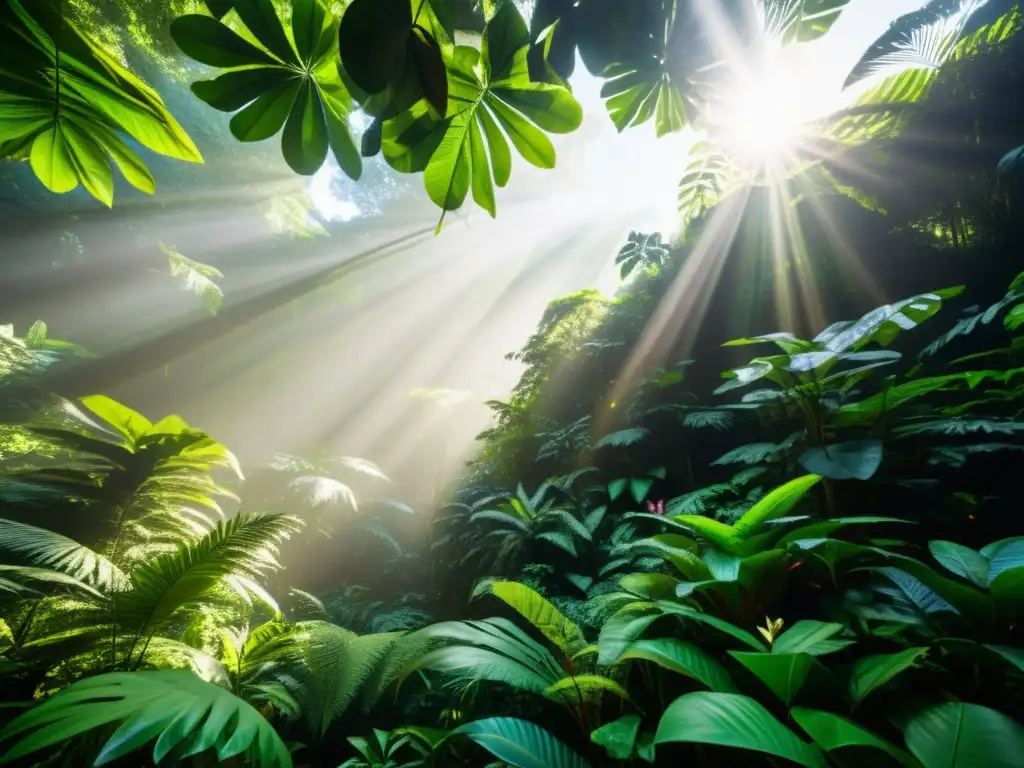 Un exuberante bosque tropical con árboles imponentes y una variada vida vegetal y animal