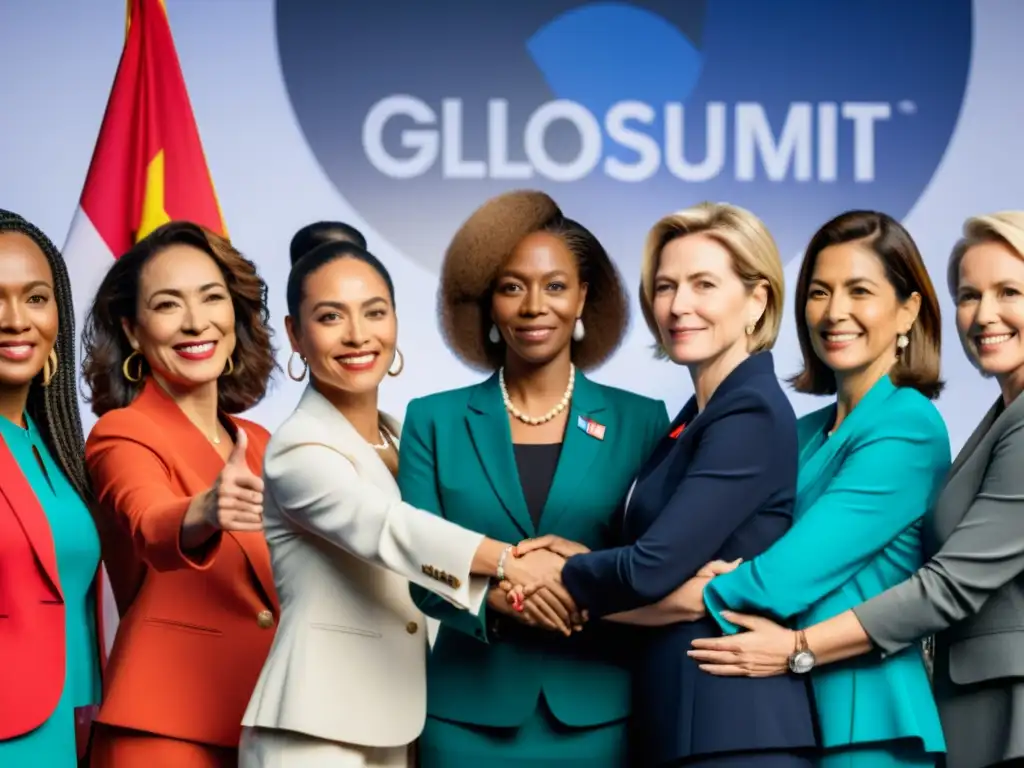 Representación femenina en la política global: Líderes políticas determinadas y seguras, con gestos apasionados, en una cumbre mundial