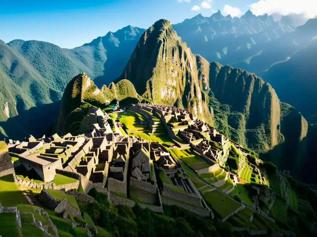 Foto de alta resolución de las ruinas de Machu Picchu, destacando la importancia del sitio como Patrimonio Mundial frente a los Andes