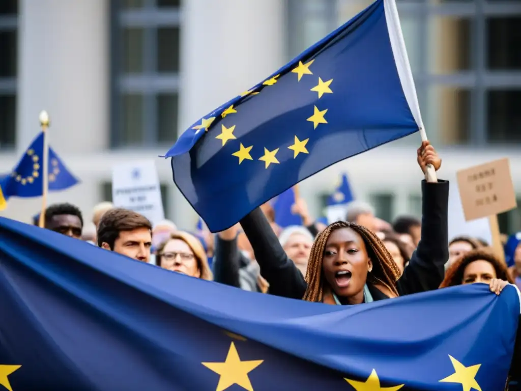 Manifestación frente a edificio de la Unión Europea