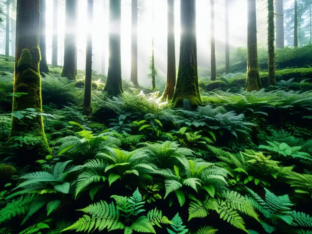 Un frondoso bosque con árboles imponentes y un dosel verde