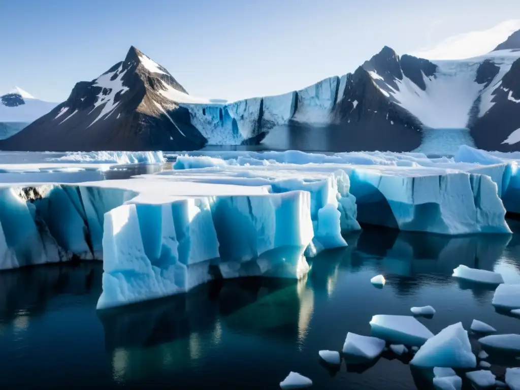 Un glaciar en el Ártico se derrite, creando formaciones de hielo azul cristalino