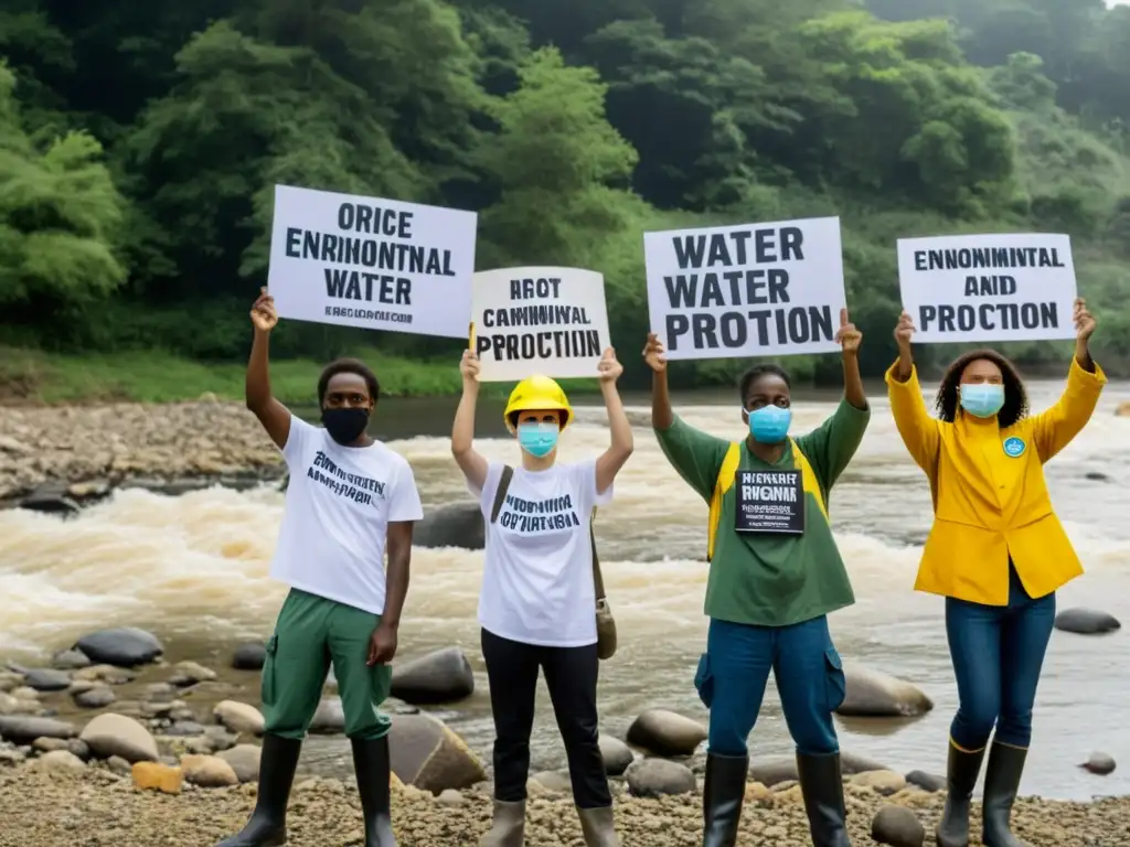 Grupo de activistas ambientales en zona de riesgo, protección y determinación en defensa del medio ambiente