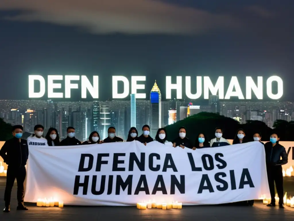 Grupo de activistas defensa derechos humanos iluminan la ciudad con velas y carteles en apoyo a Asia