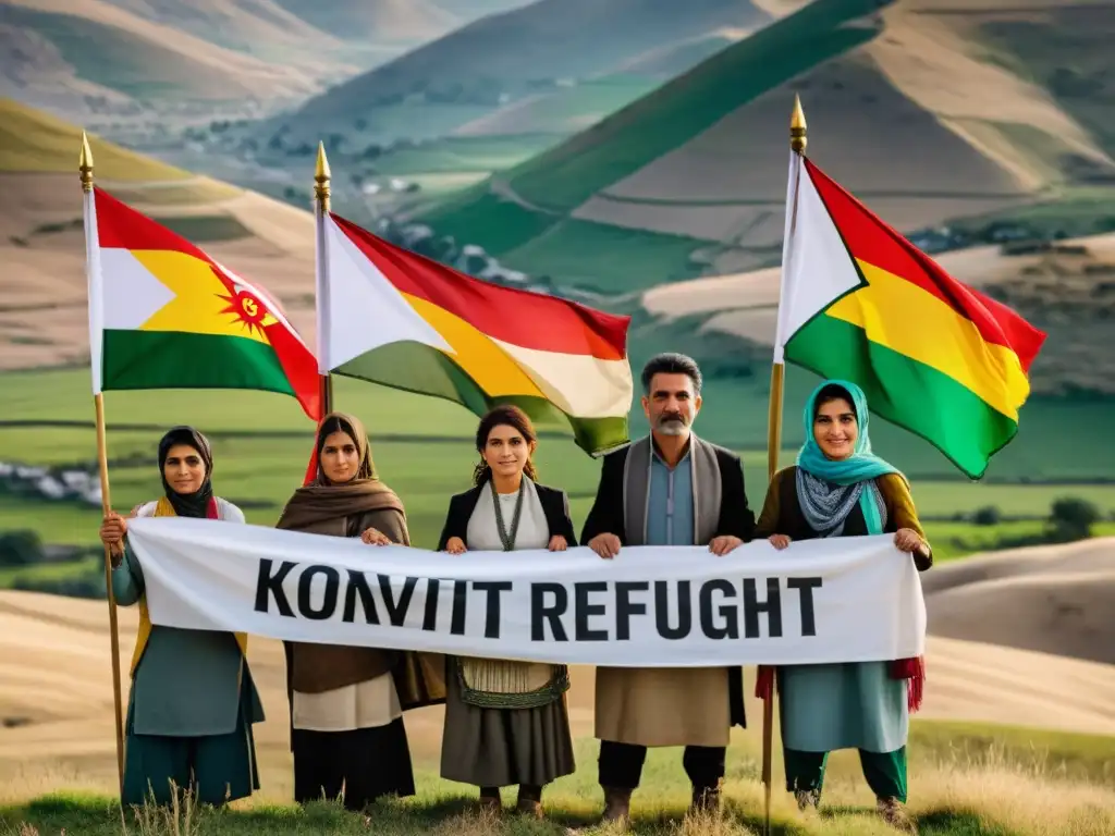 Grupo de activistas kurdos en la resistencia, con determinación frente a las montañas