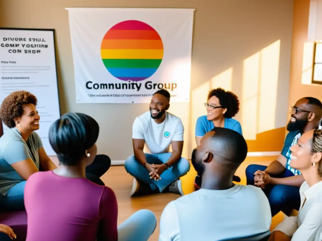 Grupo de apoyo LGBTIQ+ en comunidad, mostrando la fortaleza y el acceso a servicios de salud LGBTIQ+