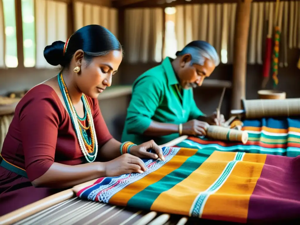 Un grupo de artesanos crea indumentaria tradicional como expresión cultural, con colores vibrantes y técnicas ancestrales