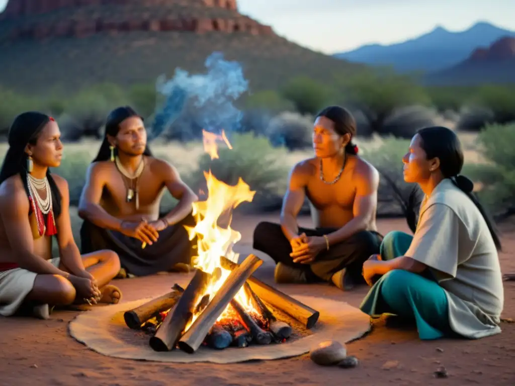 Grupo de Apache en ceremonia sagrada en Oak Flat, mostrando el conflicto minero Apache Sagrado y su conexión con la tierra