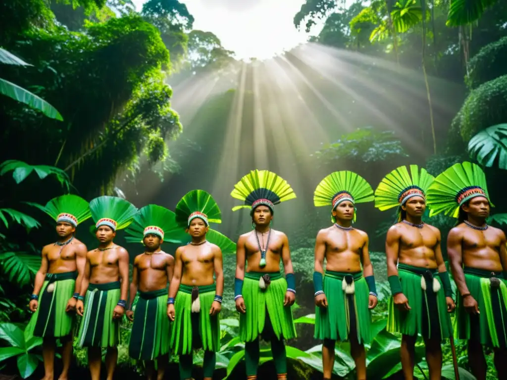 Un grupo de Kichwa Sarayaku danza en la exuberante selva amazónica, mostrando sus defensas culturales y espirituales