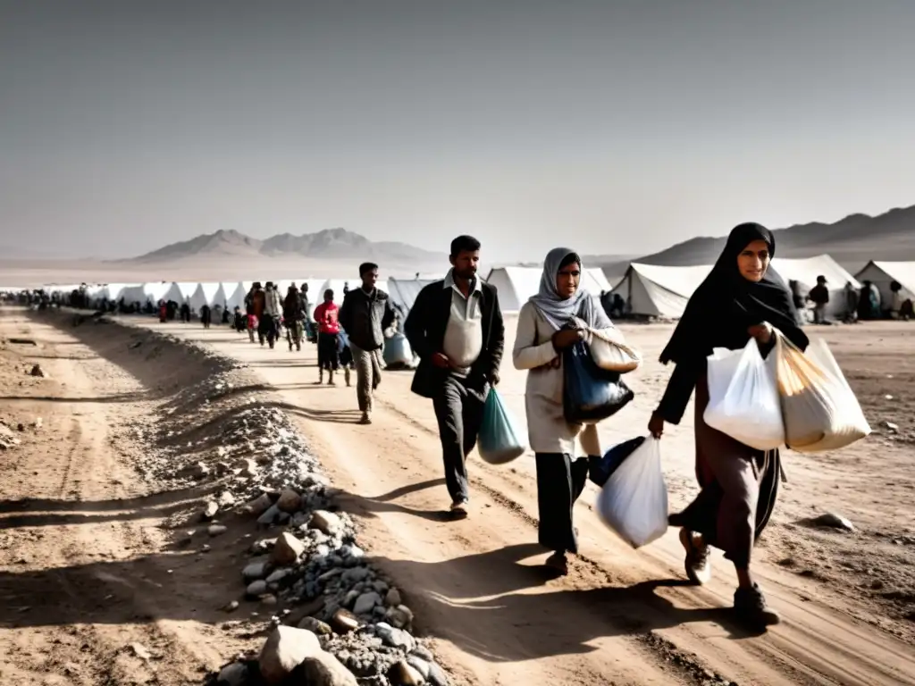 Un grupo de desplazados internos busca refugio en un campamento improvisado