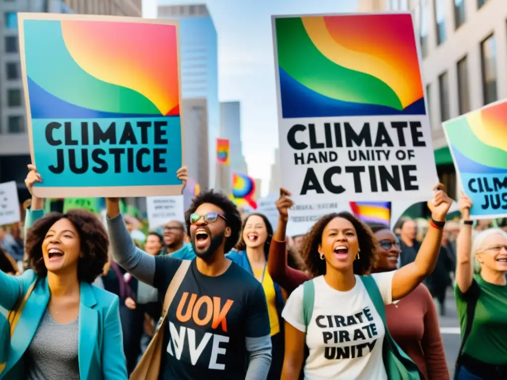 Un grupo diverso de activistas climáticos marcha con determinación y unidad en la ciudad, exigiendo el Derecho a la Protesta Climática