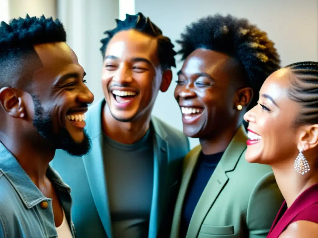 Emocionante camaradería LGBTIQ+ en el set de filmación Un grupo diverso de actores y cineastas LGBTIQ+ comparten risas y camaradería en el set, representando la inclusión en el cine