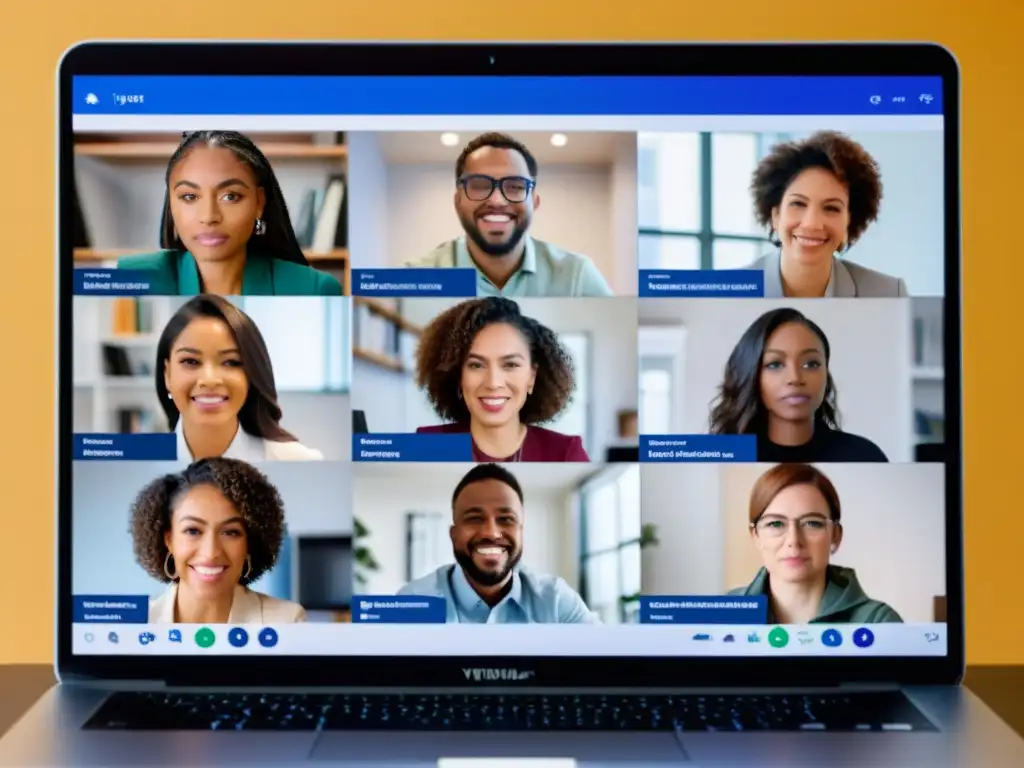 'Grupo diverso enfrentando la brecha digital en tiempos de pandemia, expresando frustración y determinación en una reunión virtual'