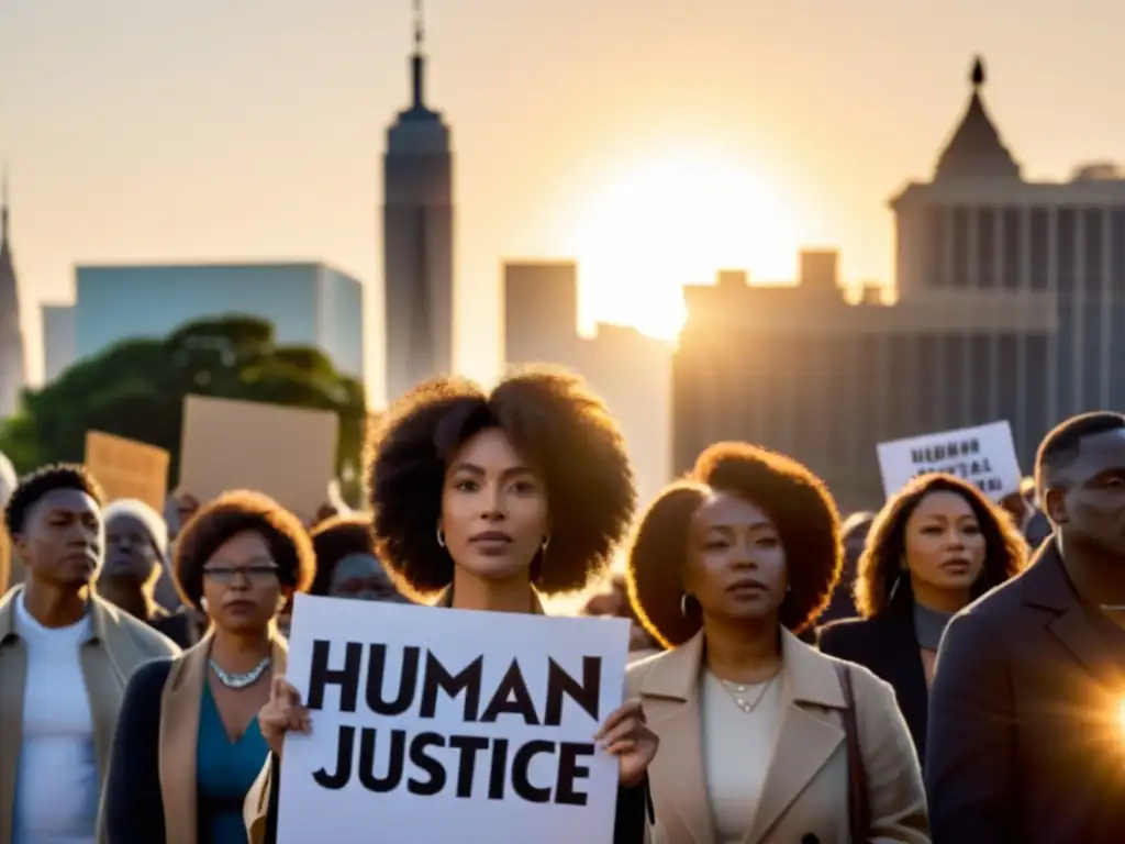 Un grupo diverso sostiene carteles con mensajes poderosos por los derechos humanos