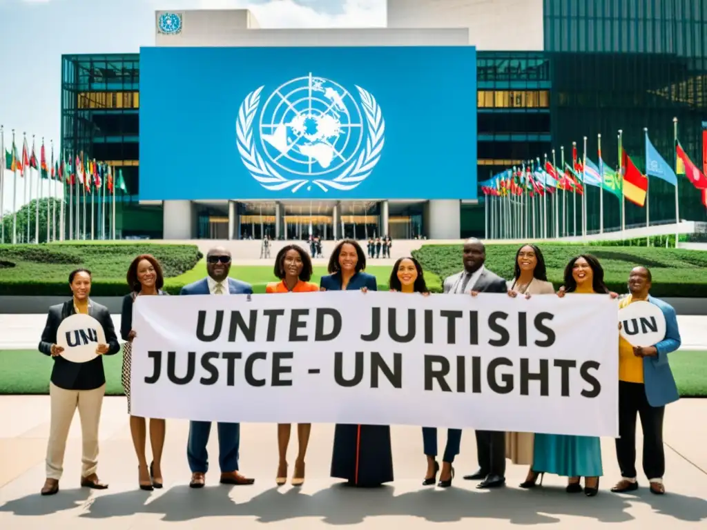 Manifestación por los derechos humanos en la ONU Un grupo diverso defiende los derechos humanos frente a la sede de la ONU